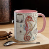 Seahorse Red Vintage Map Nautical Accent Coffee Mug 11Oz