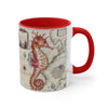 Seahorse Red Vintage Map Nautical Accent Coffee Mug 11Oz
