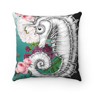 Seahorse Roses Ink Aqua Square Pillow 14 X Home Decor