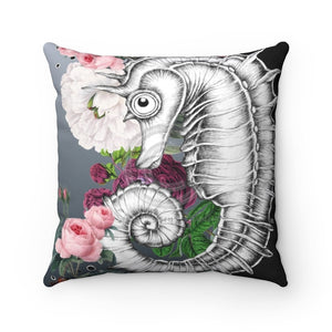 Seahorse Roses Ink Grey Square Pillow 14 X Home Decor