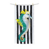 Seahorse Teal Black Stripes Art Polycotton Towel Bath 30X60 Home Decor