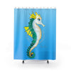 Seahorse Teal Blue Stained Glass Pattern Ink Shower Curtain 71X74 Home Decor