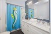 Seahorse Teal Blue Stained Glass Pattern Ink Shower Curtain Home Decor