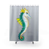 Seahorse Teal Grey Stained Glass Pattern Ink Shower Curtain 71X74 Home Decor
