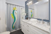 Seahorse Teal Grey Stained Glass Pattern Ink Shower Curtain Home Decor