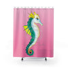Seahorse Teal Pink Stained Glass Pattern Ink Shower Curtain 71X74 Home Decor