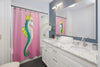 Seahorse Teal Pink Stained Glass Pattern Ink Shower Curtain Home Decor