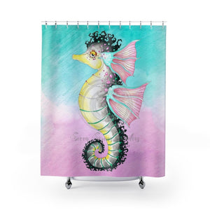 Seahorse Teal Pink Watercolor Art Shower Curtains 71 X 74 Home Decor