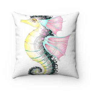Seahorse Watercolor Ink Art Square Pillow 14X14 Home Decor