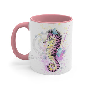 Seahorse Zebra Watercolor Splash Ink Art Accent Coffee Mug 11Oz Pink /