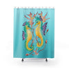 Seahorses And Kelp Watercolor Art Teal Shower Curtain 71X74 Home Decor