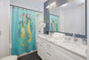 Seahorses And Kelp Watercolor Art Teal Shower Curtain Home Decor
