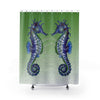 Seahorses Blue On Green Bubbles Watercolor Shower Curtain 71X74 Home Decor
