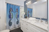 Seahorses Blue On Purple Bubbles Watercolor Shower Curtain Home Decor