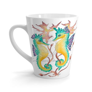Seahorses In Kelp Watercolor White Latte Mug 12Oz Mug