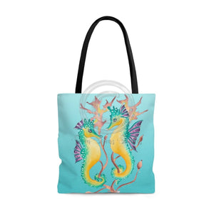 Seahorses Kelp Teal Tote Bag Large Bags