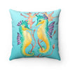 Seahorses Kelp Teal Watercolor Art Square Pillow 14X14 Home Decor