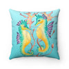 Seahorses Kelp Teal Watercolor Art Square Pillow Home Decor