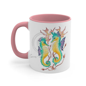 Seahorses Kelp Watercolor On White Art Accent Coffee Mug 11Oz Pink /