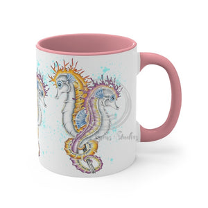 Seahorses Love Magenta Orange Splash Ink Accent Coffee Mug 11Oz Pink /