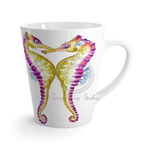 Seahorses Love Pink Watercolor White Latte Mug 12Oz Mug