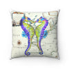Seahorses Love Watercolor Vintage Map Art Square Pillow 14X14 Home Decor