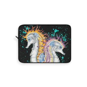 Seahorses Orange Magenta Black Ink Art Laptop Sleeve 15