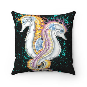 Seahorses Orange Magenta Ink Square Pillow 14 X Home Decor