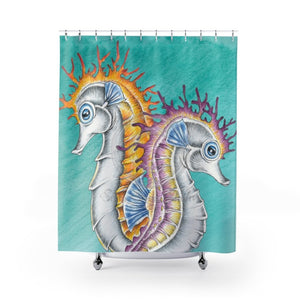 Seahorses Orange Magenta Splash Ink Teal Ii Shower Curtain 71 X 74 Home Decor