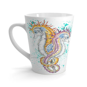 Seahorses Orange Magenta Splash White Ii Ink Latte Mug 12Oz