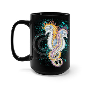 Seahorses Orange Magenta Teal Ink Black Mug 15Oz