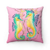 Seahorses Pink Watercolor Art Square Pillow 14X14 Home Decor