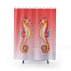 Seahorses Red On Bubbles Watercolor Shower Curtain 71X74 Home Decor