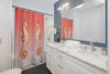 Seahorses Red On Bubbles Watercolor Shower Curtain Home Decor