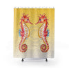 Seahorses Red On Yellow Bubbles Watercolor Shower Curtain 71X74 Home Decor