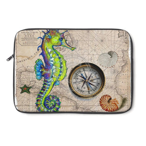 Seahorses Watercolor Ink Compass Nautical Art Laptop Sleeve 13