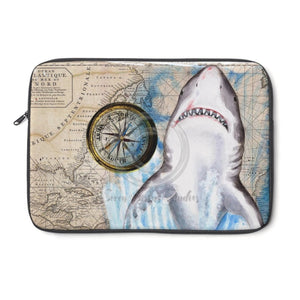 Shark Watercolor & Compass Art Laptop Sleeve 13