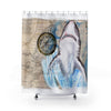 Shark Watercolor & Compass Art Shower Curtain 71X74 Home Decor