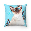 Siamese Cat Butterflies Blue Collage Square Pillow 14X14 Home Decor