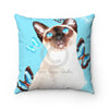 Siamese Cat Butterflies Blue Collage Square Pillow Home Decor