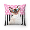 Siamese Cat Pink Polka Dot Square Pillow Home Decor