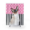 Siamese Cat Polka Dot Pink Watercolor Art Shower Curtain 71X74 Home Decor