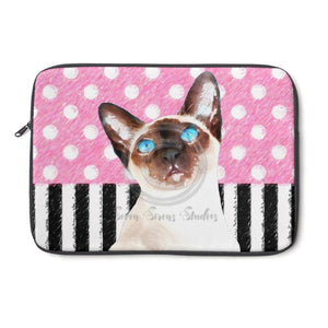 Siamese Cat Polka Dot Watercolor Pink Laptop Sleeve 13