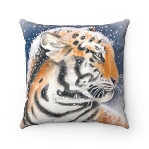Siberian Tiger Snow Watercolor Art Square Pillow 14 × Home Decor