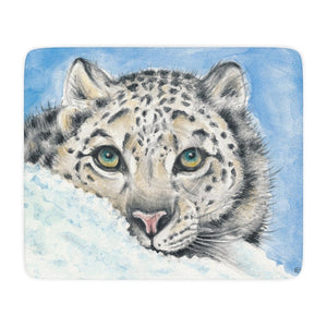 Snow Leopard Watercolor Art Tan Sherpa Blanket 60 × 50 Home Decor