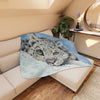 Snow Leopard Watercolor Art Tan Sherpa Blanket Home Decor