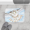 Snowy White Owl Flying Watercolor Art Bath Mat Home Decor