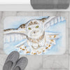 Snowy White Owl Flying Watercolor Art Bath Mat Home Decor