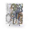 Steel Blue Octopus Tentacles Watercolor Art Vintage Map Chic Shower Curtain 71 × 74 Home Decor