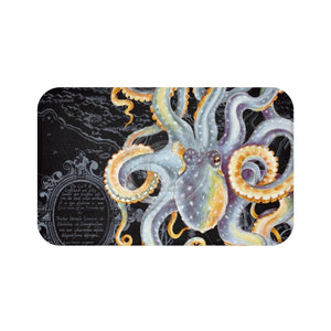 Steel Blue Octopus Tentacles Watercolor Vintage Map Chic Dark Art Bath Mat Large 34X21 Home Decor